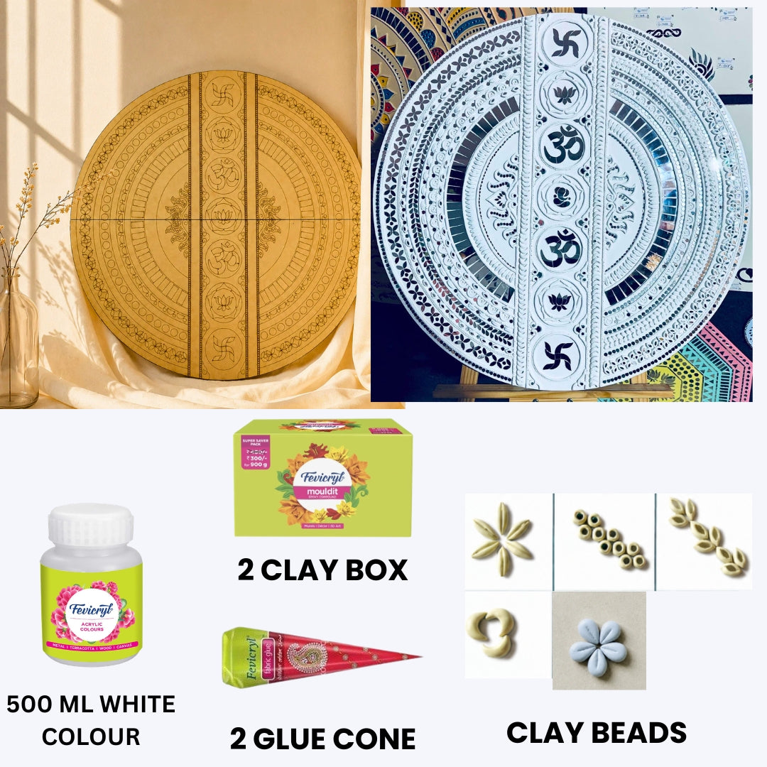 DIY Mandala Lippan Art Kit with Premarked MDF Board(WITH MIRROR -802-816