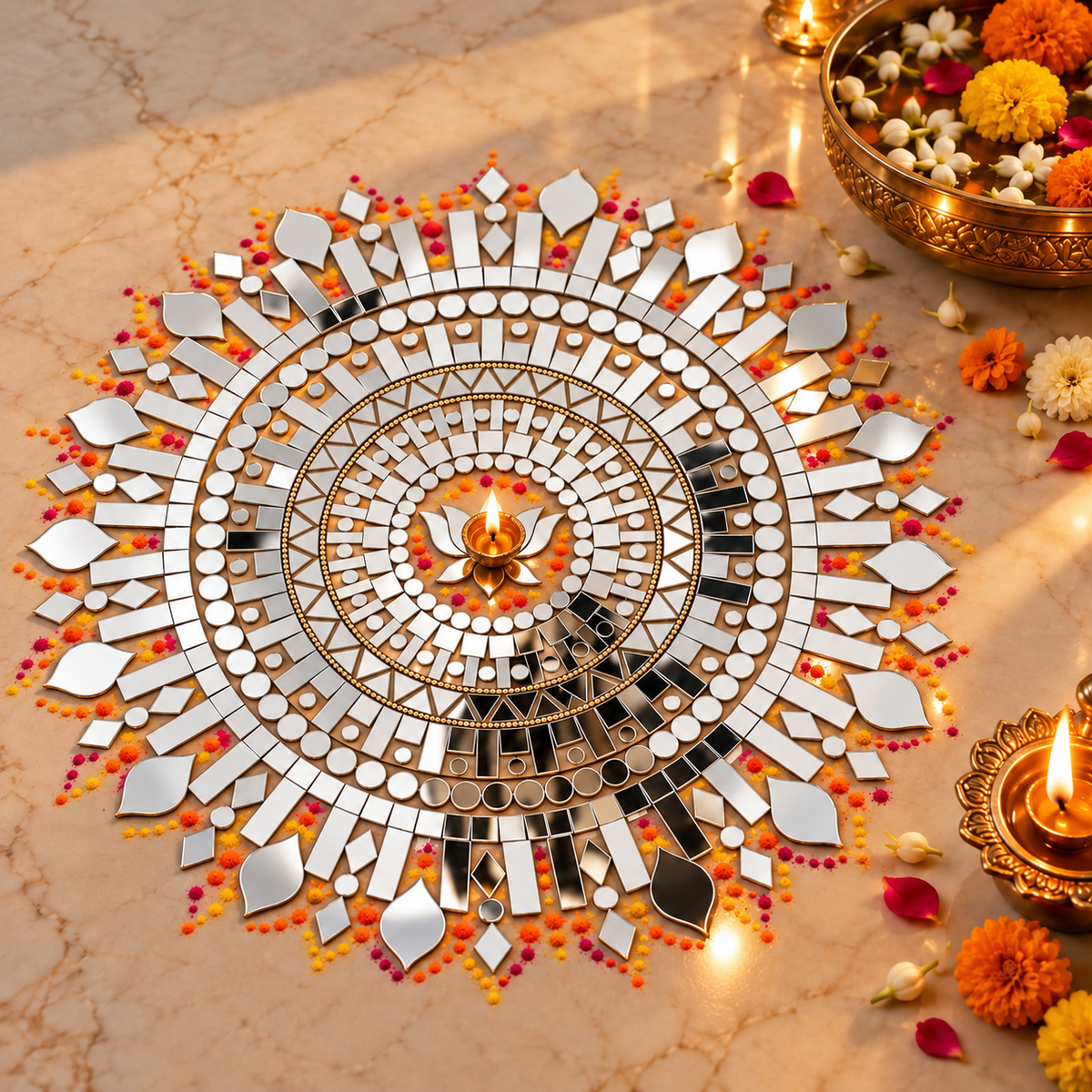 Ready-Made Round  Mirror Design on Transparent Sheet Rangoli  ST-46