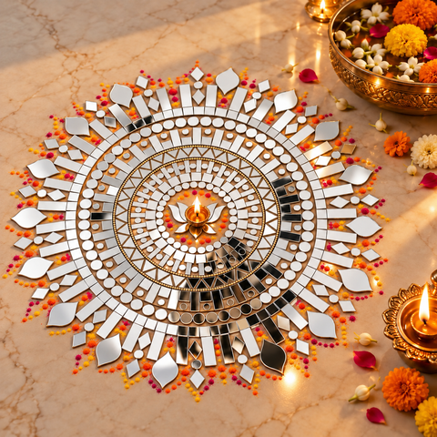 Ready-Made Round  Mirror Design on Transparent Sheet Rangoli  ST-46