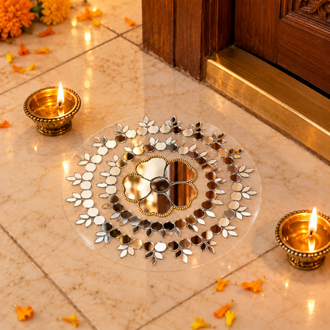 Ready-Made Floral Mirror Rangoli on Transparent Sheet ST-107