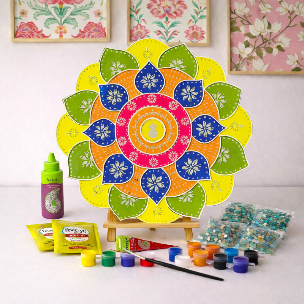 Kalash Rangoli MDF Wall Decor (with mirrors)  Diy Kit -652