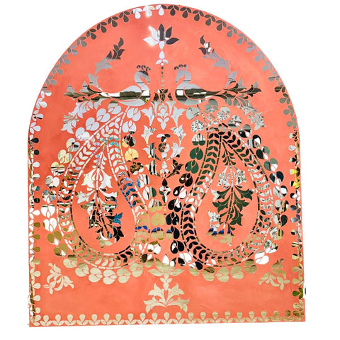 Peacock Arch Mirror & Stencil Set for Mirror Work &  Wall Décor( With Mirror & Stencil ) -1383