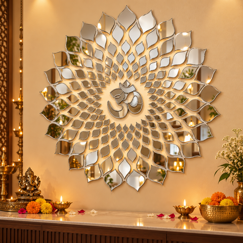 Om Silver Mirror Rangoli Ready Made Decorative Wall & Floor Décor ST-38
