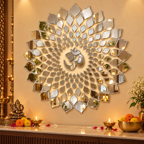 Om Mandala Design Transparent Sheet with Silver Mirrors for DIY Rangoli & Décor--1803