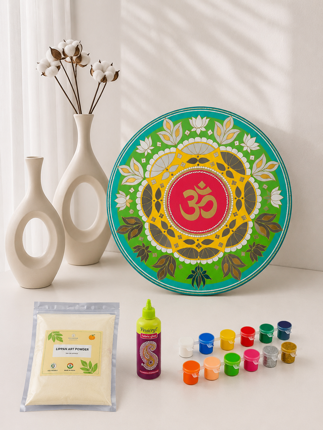 Decorative Round Rangoli mdf (with mirrors)-442 Mosaic kit-1617