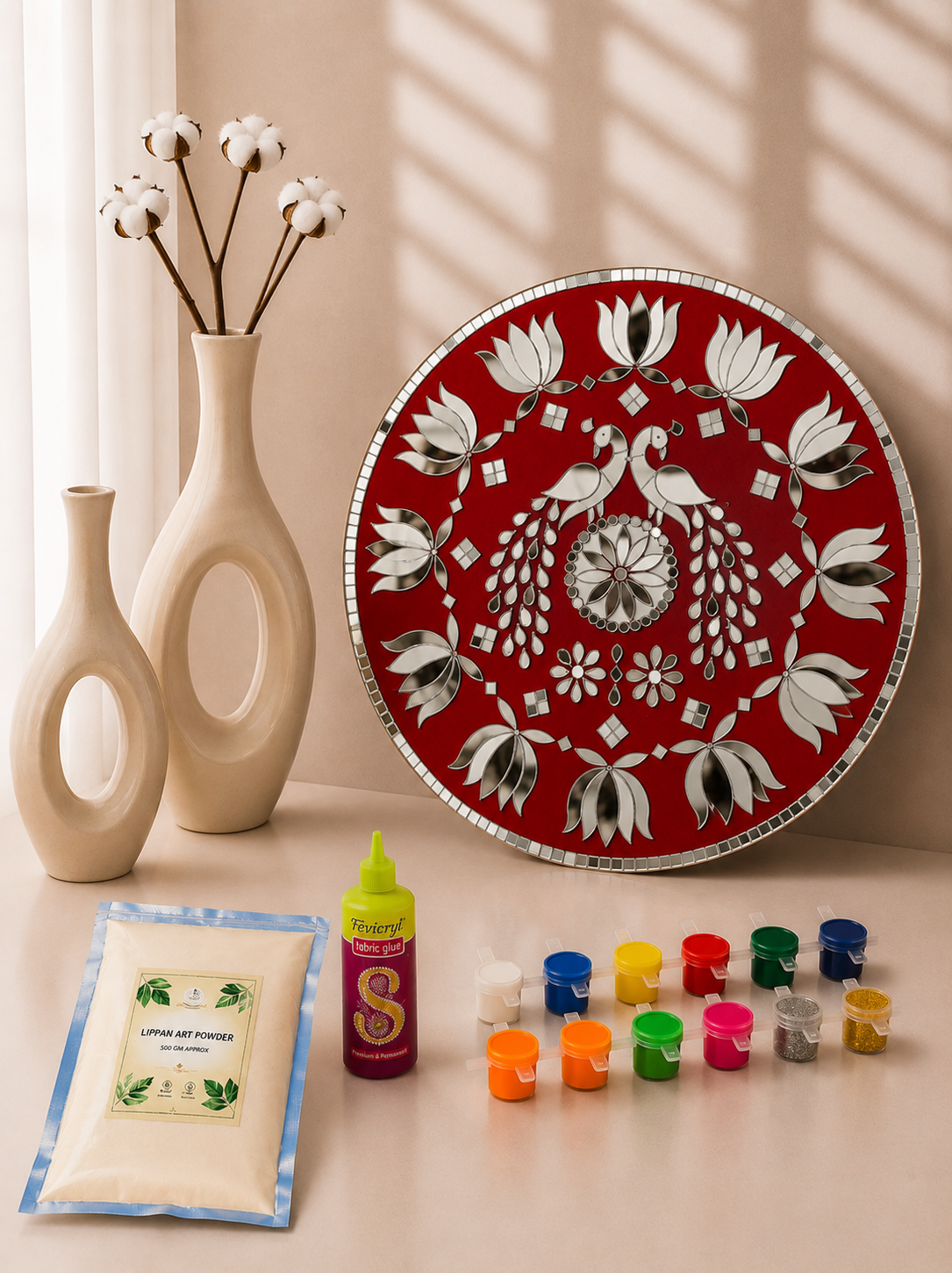 Decorative peacock Round mdf (with mirrors)-461 Mosaic kit-1618