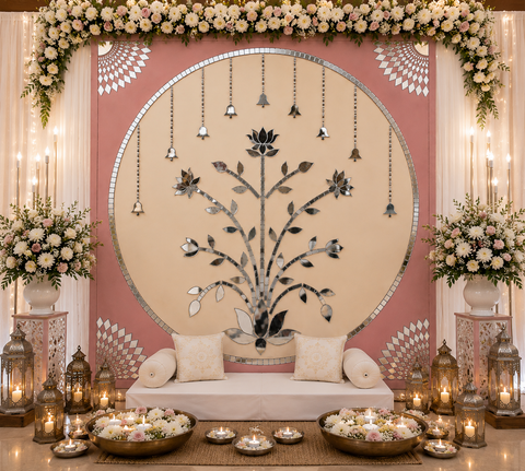 Lotus Bell Mirror Work Decorative Backdrop (Ready Piece) - BAPS-62