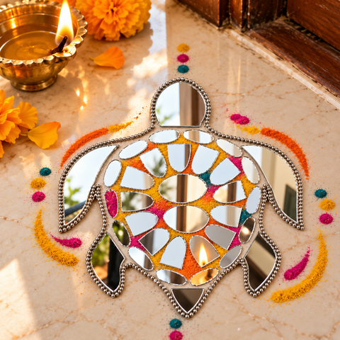 Ready-Made Silver Mirror Turtle Wall Décor Piece ST-80