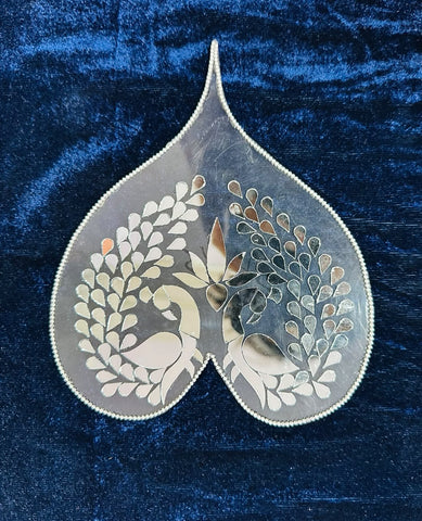 Peacock Mirror Patch for Wall Decor - leaf Shape, 7 x 5.5 Inch st-85