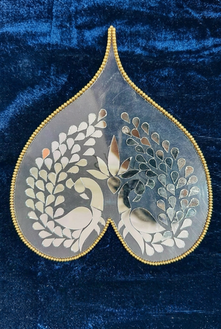 Peacock Mirror Patch for Wall Decor - leaf Shape, 7 x 5.5 Inch st-85