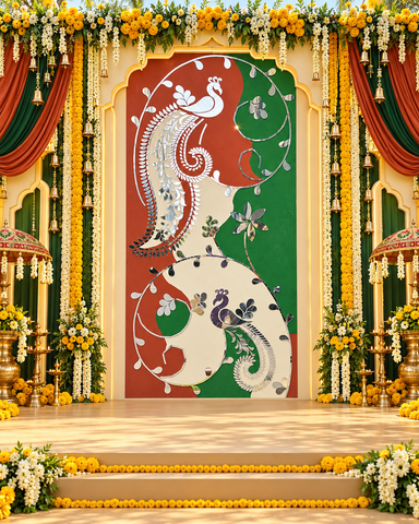 Fancy silver Peocock Panle shape mirror For Event-1370 (only Mirror)