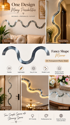 Flexible Wave Shape Mirror Strip on Transparent Sheet for DIY Wall & Home Decor--ST-26