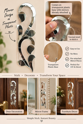 Ready-to-Stick Floral Mirror Design on Transparent Plastic Sheet for Door, Wall & Furniture Decor-ST-29