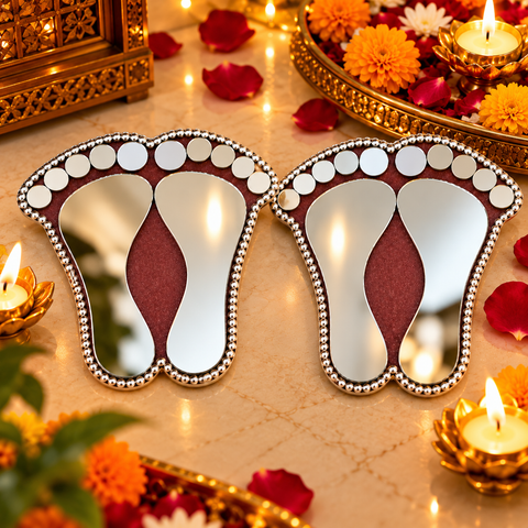 Ready Made Mirror Pagli Pair for Pooja, Entrance & Festive Home Decor ST-76