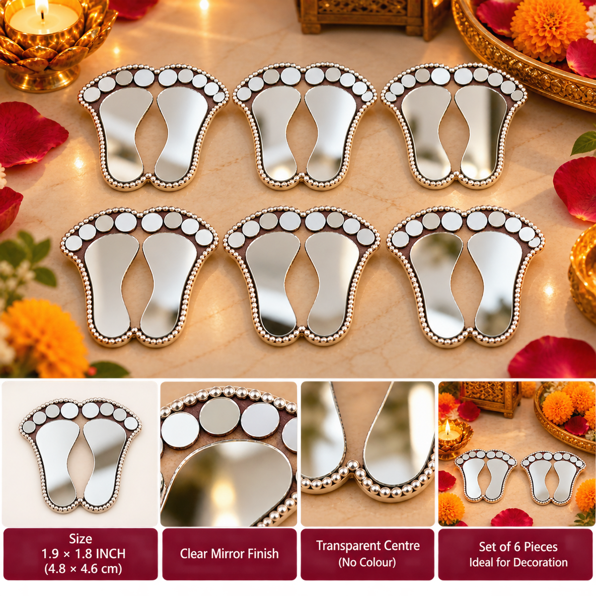 Ready Made Mirror Pagli Pair for Pooja, Entrance & Festive Home Decor ST-76