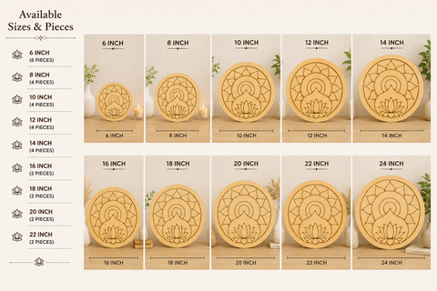 Lotus Circular Floral Pattern Premarked MDF Base for Lippan Art -826