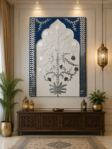 Floral Tree Mirror Work MDF Backdrop (Ready Piece) 3 * 2.5 FEET - BAPS-76