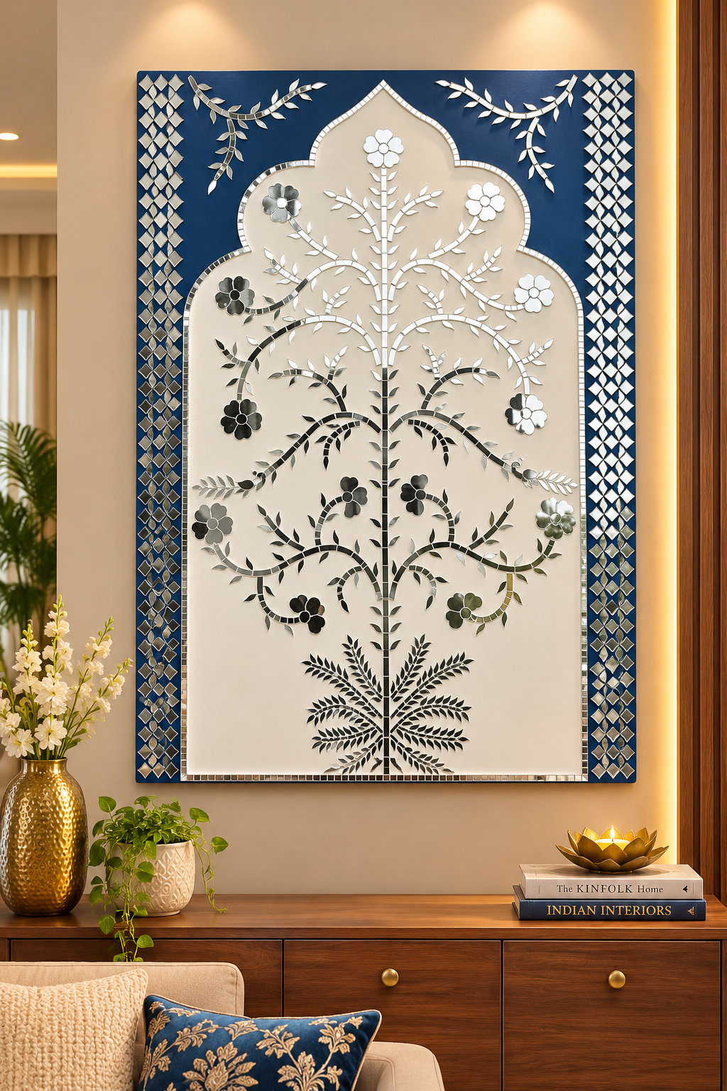 Floral Tree Mirror Work MDF Backdrop (Ready Piece) 3 * 2.5 FEET - BAPS-76