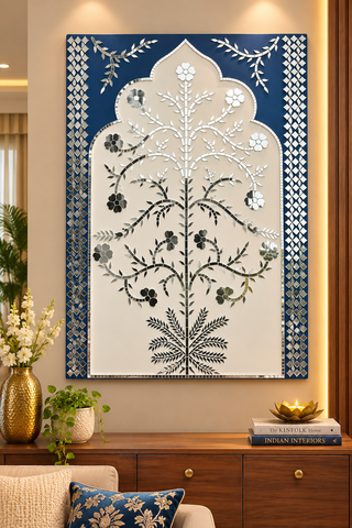 Floral Tree Mirror Work MDF Backdrop (Ready Piece) 3 * 2.5 FEET - BAPS-76
