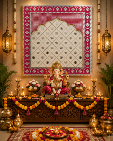 Lotus Arch Mirror Work MDF Backdrop (Ready Piece) - BAPS-67