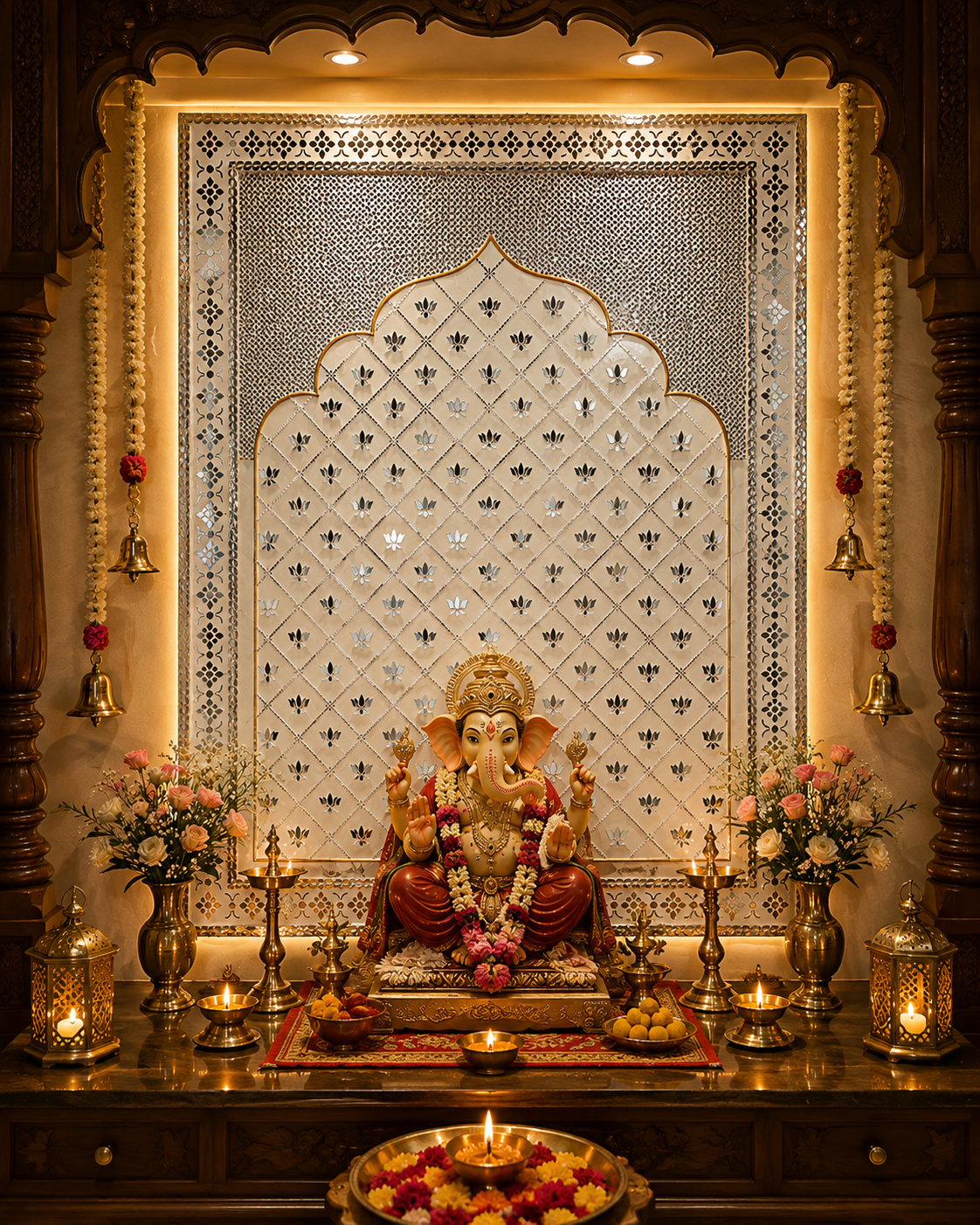 Lotus Arch Mirror Work MDF Backdrop (Ready Piece)4 * 5 FEET - BAPS-73