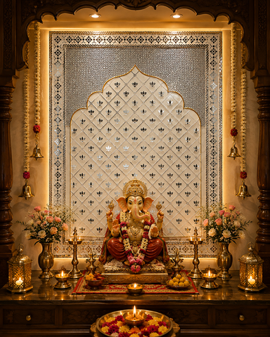Lotus Arch Mirror Work MDF Backdrop (Ready Piece)4 * 5 FEET - BAPS-73
