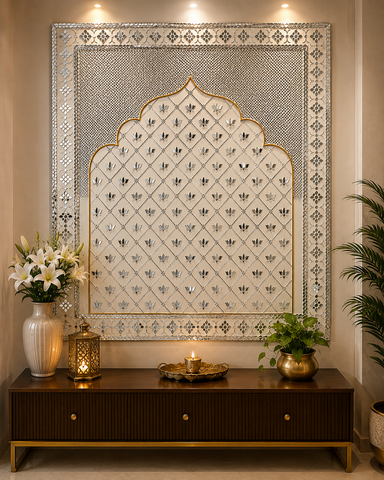 Lotus Arch Mirror Work MDF Backdrop (Ready Piece)4 * 5 FEET - BAPS-73