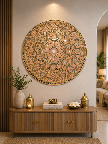Ready Round Mandala Lippan Art with Mirror Work (Ready Piece) 34 INCH- BAPS-81