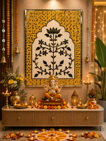 Floral Arch Mirror Design with Stencil – DIY Lippan Art & Mirror Work Set (Mirror & Stencil Included) 3 * 4 FEET–1375