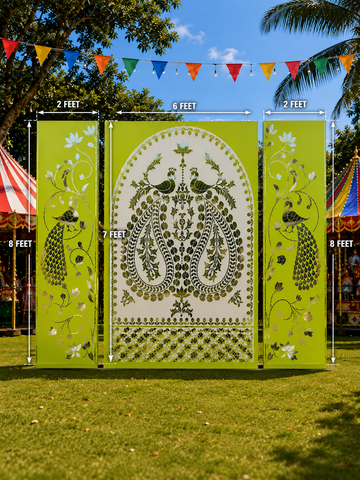 Feet Peacock Mirror Ganpati Decoration Panel Set Ready Piece for Event & Festival Decor-BAPS-12