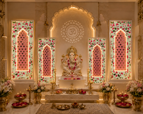 Premarked MDF Jharokha Wall Decor Frame Set with Mirror Design for Lippan Art-720