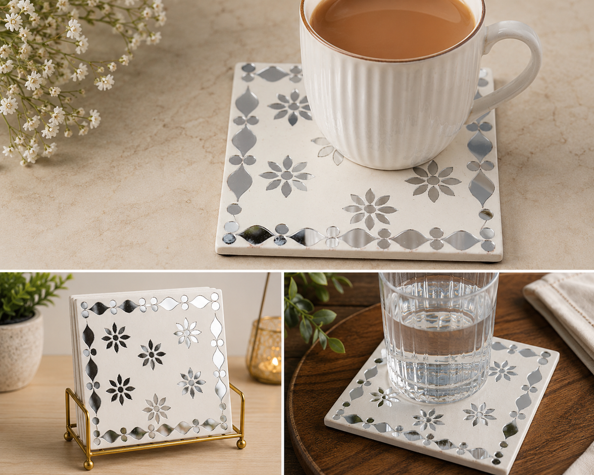 4 Inch Floral Pattern MDF Coaster for Lippan Art & DIY Mirror Work Craft Decoration -715