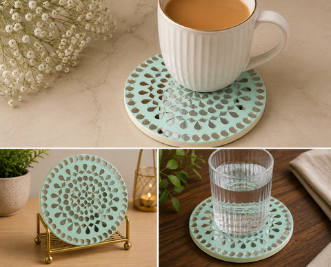 Decorative Mandala Tea Coaster Mirror Work-785