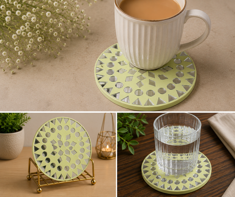 Geometric Mandala Tea Coaster MDF Base Mirror Work-789