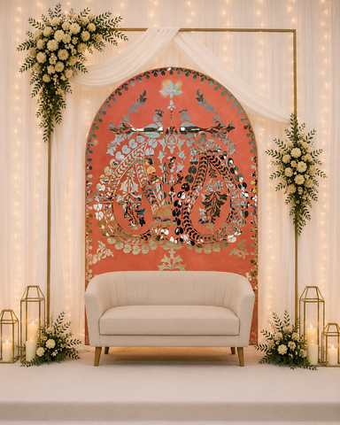 Peacock Arch Mirror & Stencil Set for Mirror Work &  Wall Décor( With Mirror & Stencil ) -1383