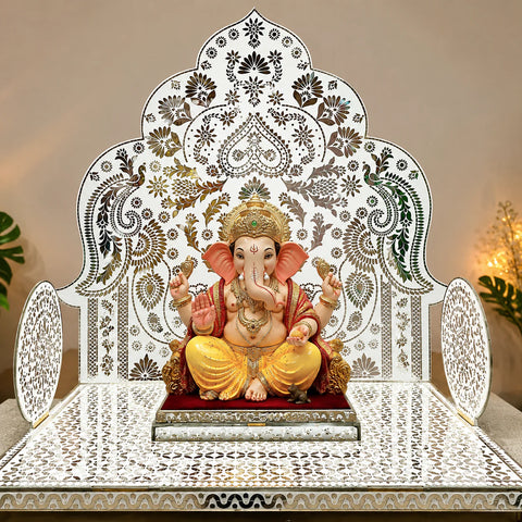 Peacock Floral Mirror Work Singhasan (Ready Piece) - BAPS-57