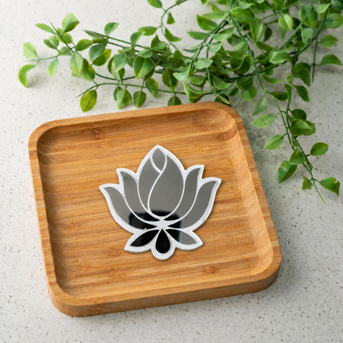 Elegant Silver Mirror Lotus Clay Decorative Cutout for Lippan Art & DIY Crafts MG-21