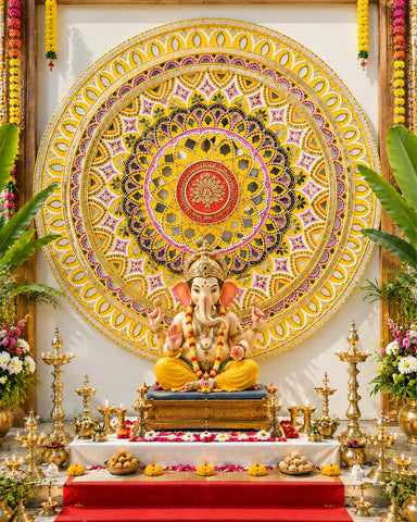 6 Feet Handpainted Round Mandala Ready Piece with Mirror Work-BAPS-2