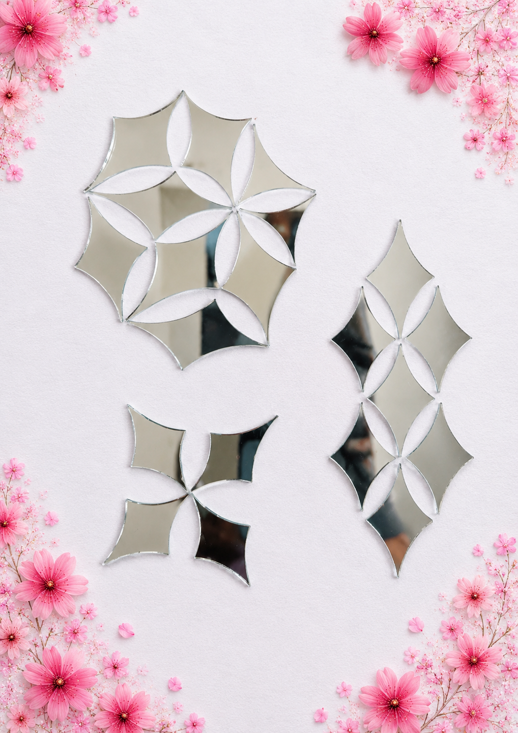 Geometric Flower Pattern Silver Glass Mirror Set for Lippan Art-1389