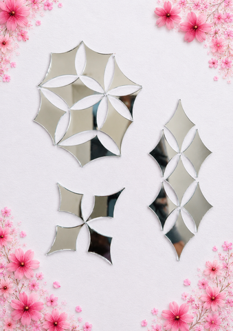 Geometric Flower Pattern Silver Glass Mirror Set for Lippan Art-1389