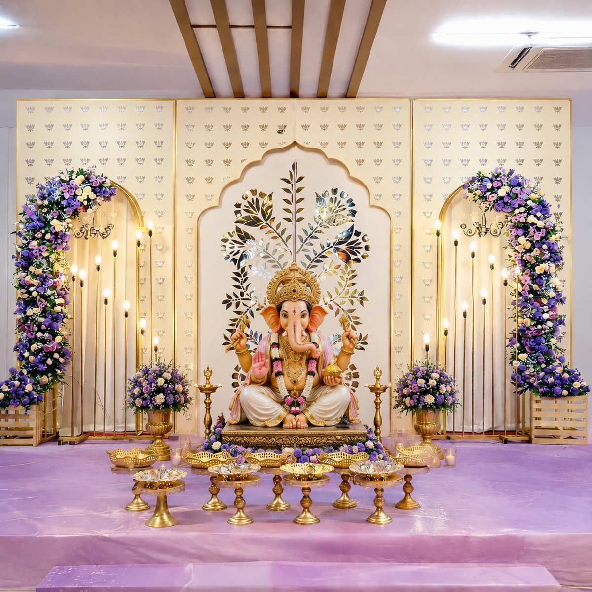Premium Floral Jharokha Mirror Backdrop (Only Mirror & Stencil) for Wedding  & Event Decor-1449