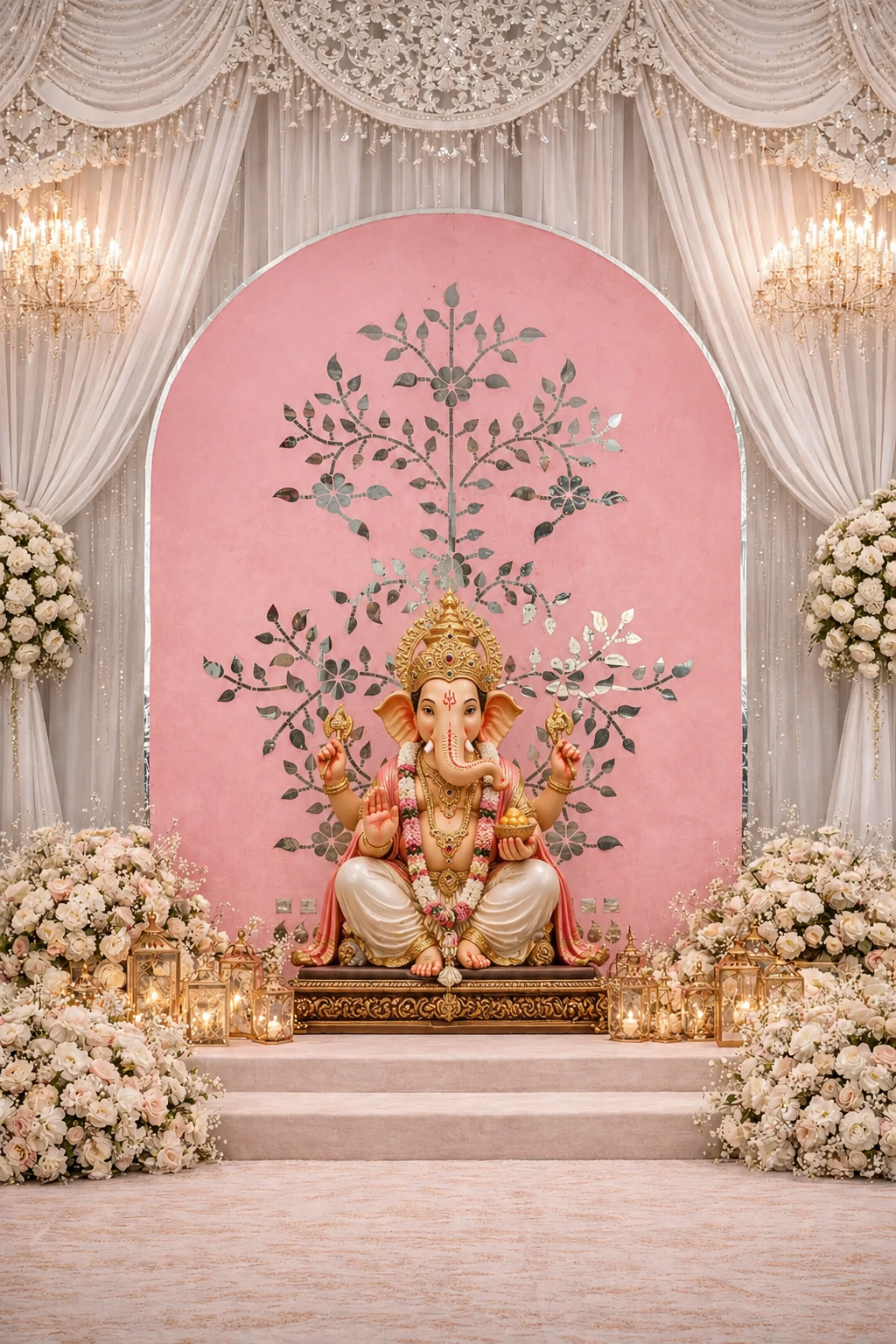 Royal Tree Mirror Backdrop (Only Mirror & Stencil) for Wedding  & Premium Event Decor-1398