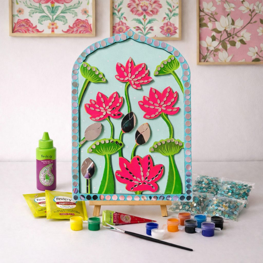 Flower Design Jharokha MDF Wall Decor (with mirrors)  Diy Kit -654