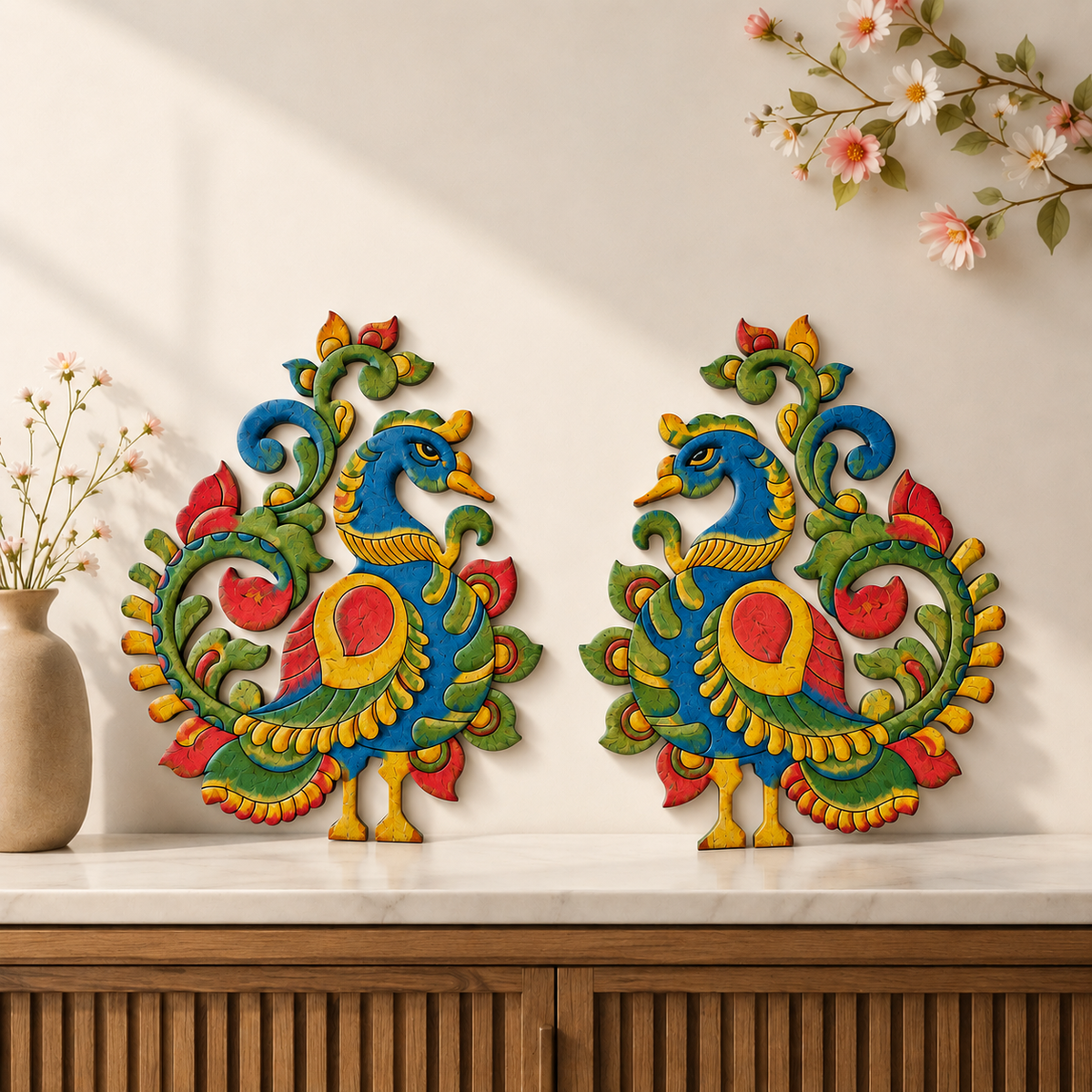 Decorative Peacock Shape MDF Cutout (Left & Right Pair)-689