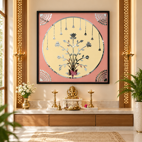 Square and round with tree unique Mirror Panel for Home Decor –  (Mirror & Stencil Included) – 1369