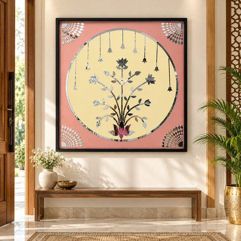 Square and round with tree unique Mirror Panel for Home Decor –  (Mirror & Stencil Included) – 1369