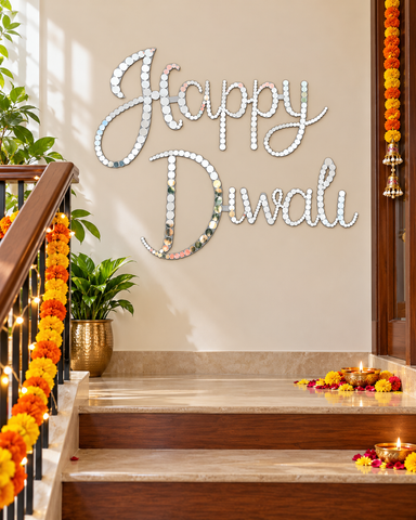 Happy Diwali Mirror Wall Décor | Ready-to-Use Festive Mirror Decoration St-101