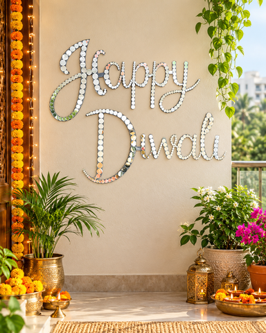 Happy Diwali Mirror Wall Décor | Ready-to-Use Festive Mirror Decoration St-101