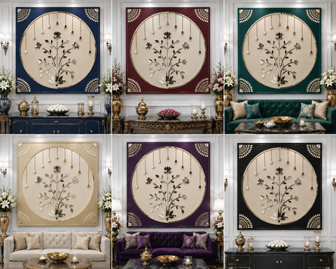 Lotus Bell Mirror Work Decorative Backdrop (Ready Piece)4*4 Feet - BAPS-62