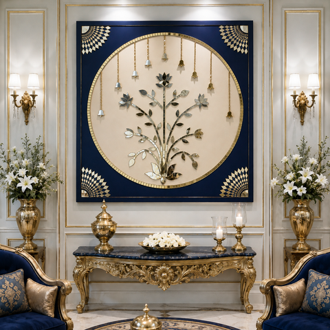 Lotus Bell Mirror Work Decorative Backdrop (Ready Piece)4*4 Feet - BAPS-62